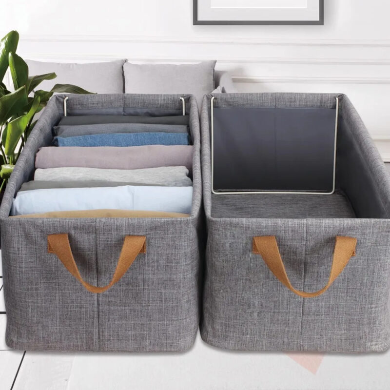 Boîte de Rangement pour Vêtements 47x28x20 cm – Organisateur Pliable en Tissu Gris pour Placard ou Chambre