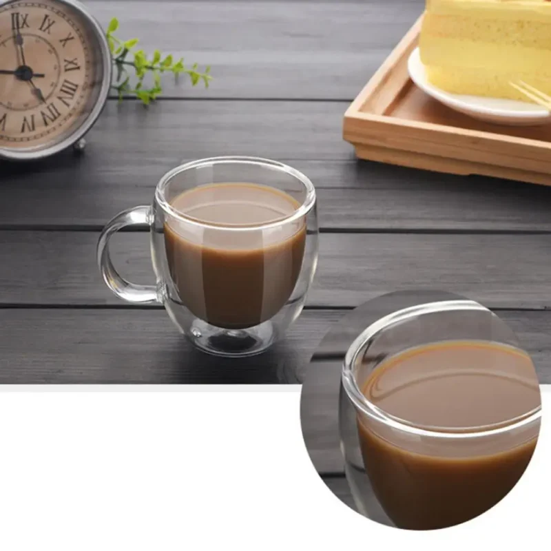 1 Verre à Café Double Paroi Transparent avec Poignée - 100 ml