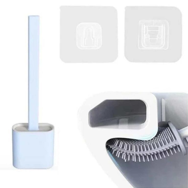 Brosse WC Silicone avec Support Mural - Bleu ciel