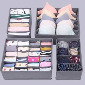 Lot de 4 Boîtes de Rangement pour Sous-vêtements Gris – Organisateurs de Tiroirs pour Lingerie et Chaussettes