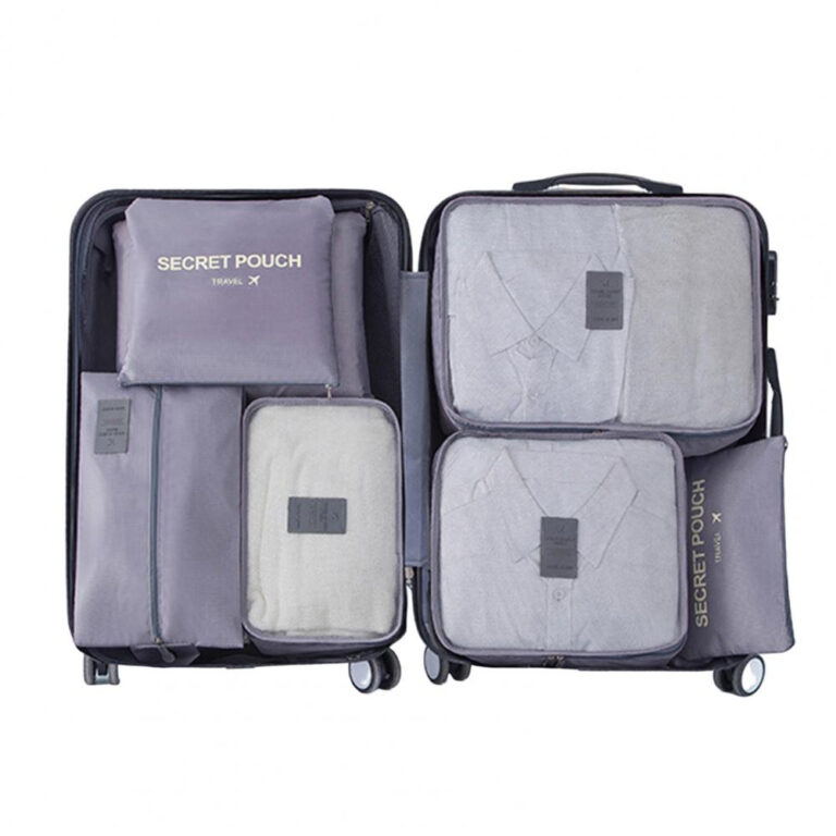 Lot de 7 Sacs de Rangement pour Valise – Organisateurs de Voyage Imperméables et Compacts – Gris