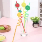 Pack de 6 Pailles Torsadées avec Décorations de Fruits – Accessoires Ludiques pour Boissons,Décor Fruits Variés