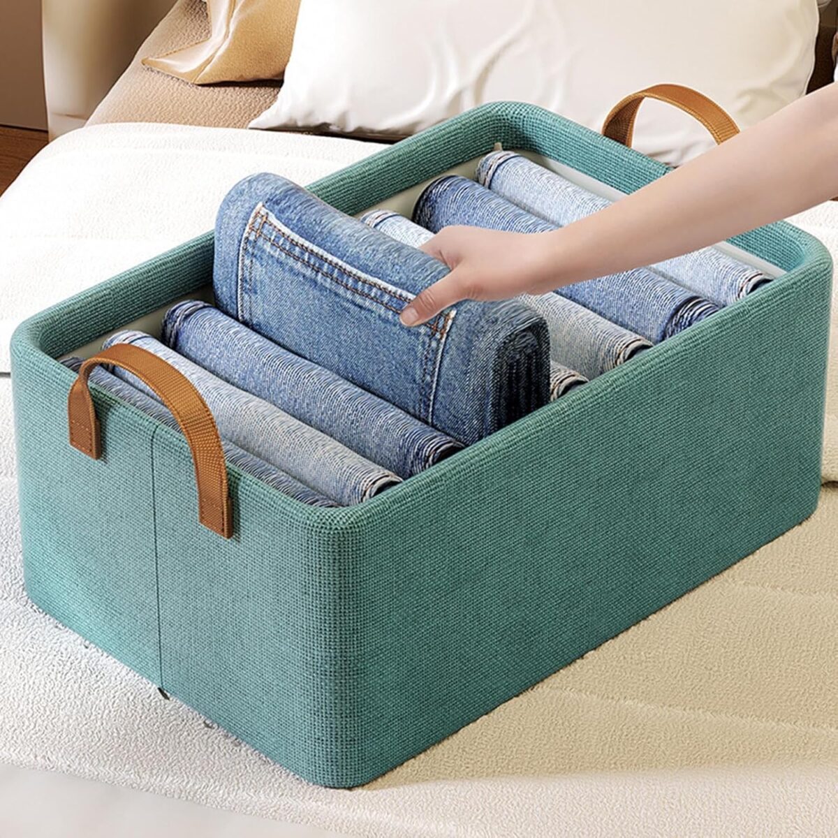 Boîte de Rangement pour Vêtements 47x28x20 cm – Organisateur Pliable en Tissu Vert pour Placard ou Chambre