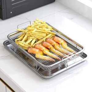 Égouttoir à Aliments Frits avec Plateau en Acier Inoxydable – 32,5 x 24,5 x 3,5 cm
