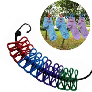 Corde à Linge Élastique avec Pinces Intégrées – Idéale pour le Voyage, le Camping ou la Maison