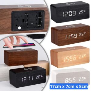 17x7x8cm Horloge Digitale LED avec Chargeur Sans Fil  - Réveil Multifonction avec Température - Affichage en Rouge