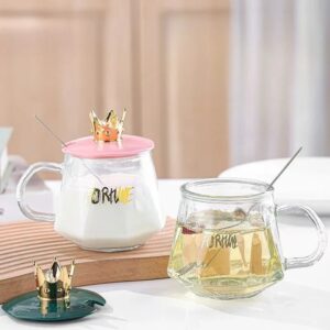 Mug en Verre "Fortune" avec Couvercle Couronne Dorée – Chic & Original
