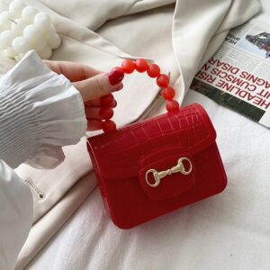Mini Sac à Main Rigide avec Poignée Perles – Design Croco Élégant & Original