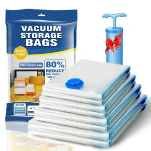 Lot de 5 Sacs de Rangement Sous Vide + Pompe Manuelle Offerte | Multi-tailles | Jusqu'à 80% de gain de place