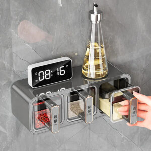 Distributeur Mural de Condiments – 3 Compartiments Tiroirs Coulissants