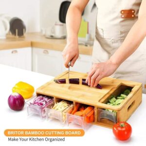 Planche à Découper en Bambou avec Tiroirs et Râpes – Cuisine Organisée et Efficace