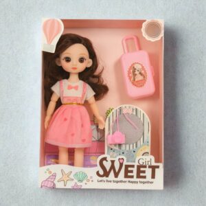 Poupée "Sweet Girl" avec Valise et Accessoires – Tenue Rose & Cheveux Longs