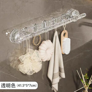 Porte-serviettes mural transparent – Double barre avec crochets intégrés (41,5 x 5 x 7 cm)