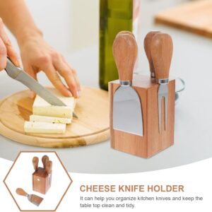 Set de Couteaux à Fromage avec Support en Bois – 4 Pièces Inox & Bois Naturel