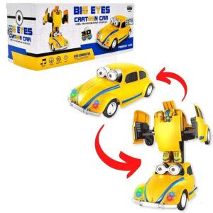 Voiture Transformer Jaune – Se transforme automatiquement en robot 🤖 avec sons & lumières