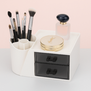 Organiseur Maquillage - Boîte de Rangement Multi-Compartiments avec Porte-Pinceaux