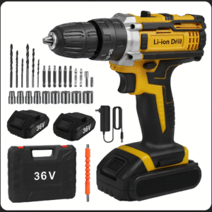 Perceuse-visseuse sans fil 36V avec 2 batteries Li-ion – Kit complet 42 pièces + Coffret de transport