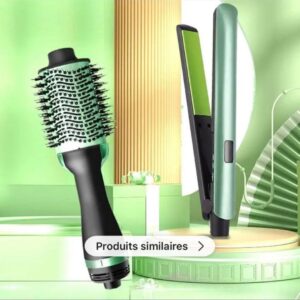 Kit 2 en 1 : Brosse Soufflante + Lisseur Cheveux – Soin Brillance à l’Avocat & Macadamia