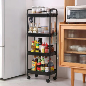 Étagère de Rangement à Roulettes 4 Niveaux – 99 x 39 x 25 cm – Blanc ou Noir