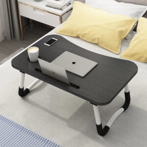 Table de lit pliante multifonction – Support tablette & porte-gobelet – Disponible en beige, bois, rose & noir – 60x40x28cm