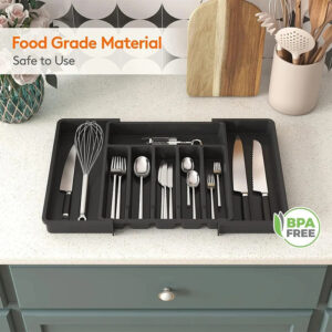 Organisateur de Couverts Extensible – Rangement de Tiroir Modulable & Hygiénique - Noir