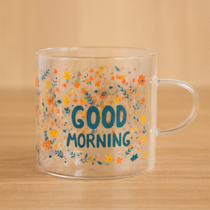 Tasse à Café en Verre – Good Morning – Design Fleuri et Transparent (1 pièce)