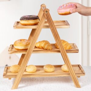 Présentoir à Gâteaux en Bois – 3 Niveaux | Style Nordique & Pliable
