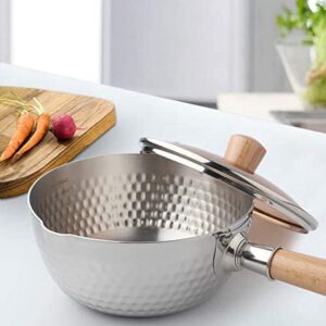 16 cm Casserole Japonaise – Acier Inoxydable, Manche en Bois, Couvercle Verre