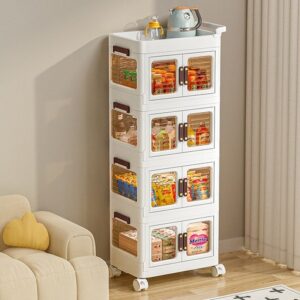 Meuble de Rangement Modulable à Roulettes – 5 Niveaux avec Portes Transparentes