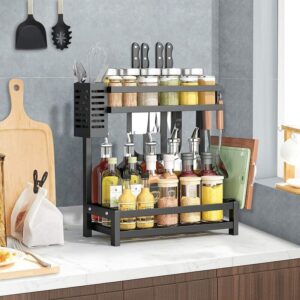 Étagère de Rangement Cuisine Multifonction – Support Épices & Ustensiles avec Porte-Couteaux Intégré