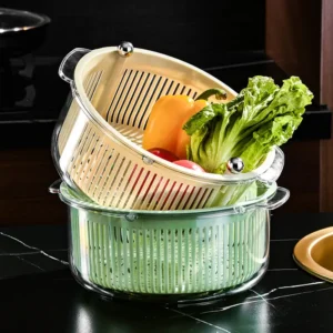 Égouttoir rotatif 2 en 1 – Panier multifonction pour fruits et légumes - Beige