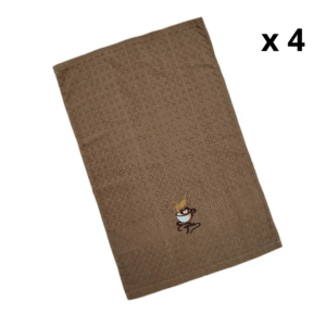 Lot de 4 Torchons de Cuisine – Motifs Café Brodés, Absorbants & Décoratifs pour Votre Maison