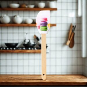 Spatule de Cuisine en Silicone – Motif Macarons & Manche Bois