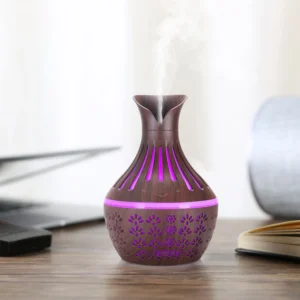 Diffuseur d'Huiles Essentielles Design Vase – Veilleuse LED 7 Couleurs, Finition Bois Élégante
