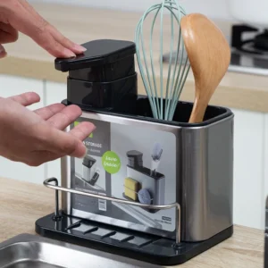 Distributeur de savon et organiseur d'évier 2-en-1 – Acier inoxydable & design compact