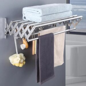 60cm Séchoir Mural Extensible – Acier Inoxydable, Gain de Place