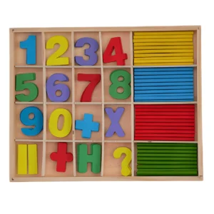 Jeu Éducatif en Bois – Chiffres, Symboles et Bâtonnets de Comptage – Apprentissage Ludique des Maths